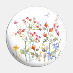 Pretty watercolor flowers and dragonfly Pin