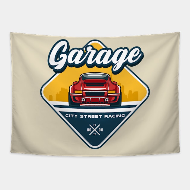 Garage City Street Racing Badge Tapestry by Harrisaputra