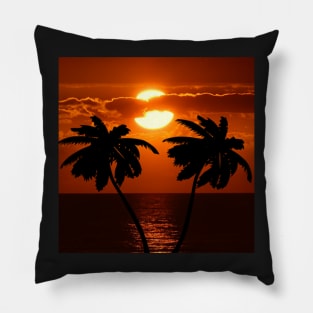 Tropical Designation Palm Trees & Beach Sunset Pillow
