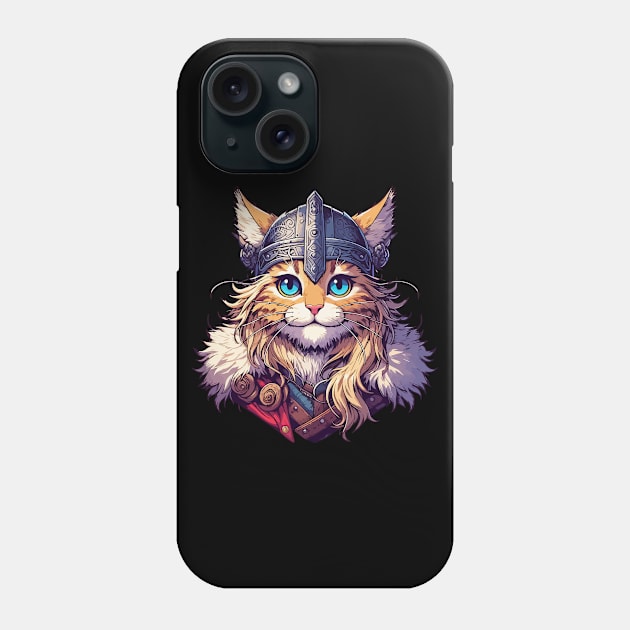 Cute Viking Warrior Cat Norse Mythology Anime Portrait Phone Case by TomFrontierArt