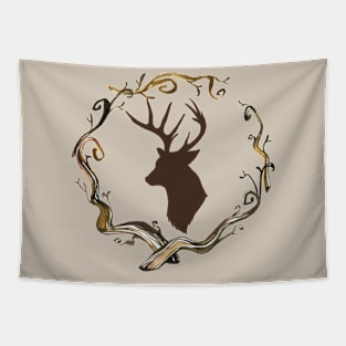 Stag Head Branch Wreath Tapestry