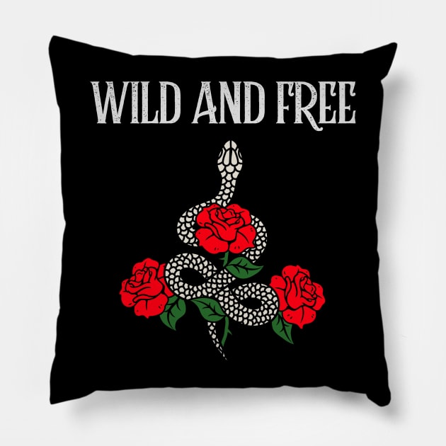 Wild and free snake and roses Pillow by DQOW