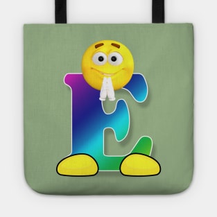 Letter E Alphabet Smiley Monogram Face Emoji Shirt for Men Women Kids Tote