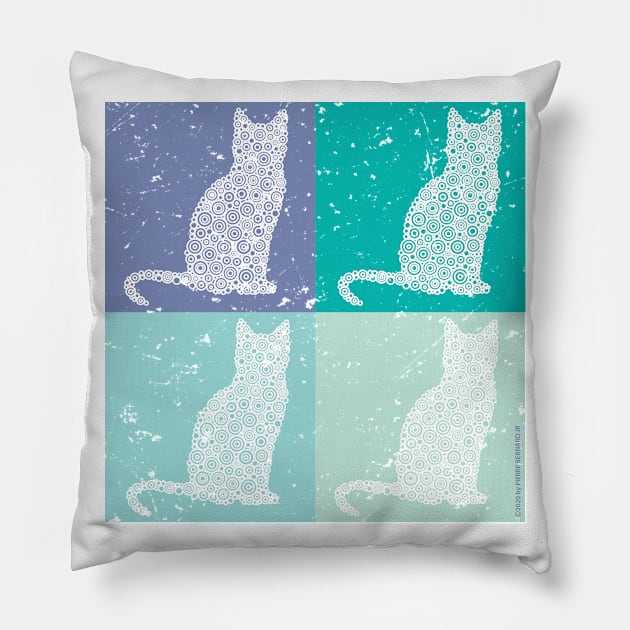 Cats Pop Art - Bluegreen Circle Design Pillow by pbdotman