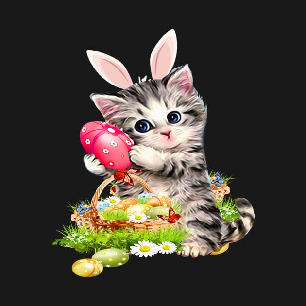 Cute Cat Pet Hunting Egg Tree Bunny Easter Day by cruztdk5