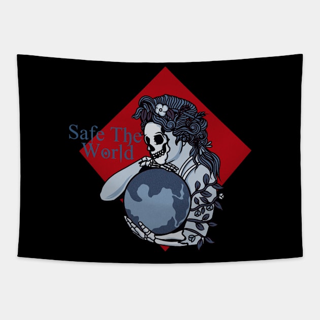 SAFE THE WORLD, Band Merchandise, Skull Design, Skate Design Tapestry by Ancient Design