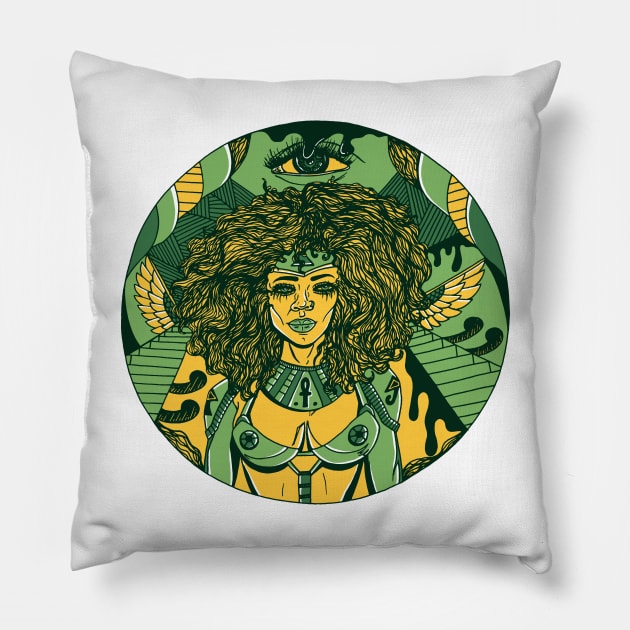 Forrest Green Kemet Warrior Pillow by kenallouis