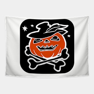 Scary Halloween pumpkin monster face head. Tapestry