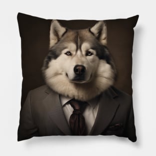 Alaskan Malamute Dog in Suit Pillow