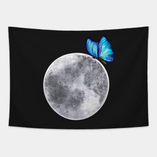 Fly me to the moon - butterfly moon - blue Peruvian morpho butterfly on the moon Tapestry