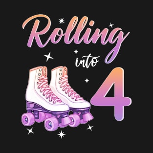 4 Years Old Birthday Girls Rolling Into 4th Birthday T-Shirt