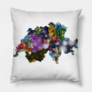 Spirograph Patterned Switzerland Cantons Map Pillow