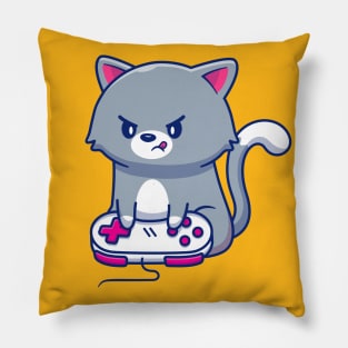 Angry Cat Gaming Cartoon Pillow