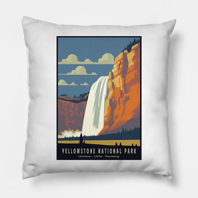 Yellowstone National Park Vintage Poster Pillow by GreenMary Design