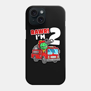 Dinosaur Fire Truck 2Nd Birthday Boy Two T-Rex Firefighter Phone Case