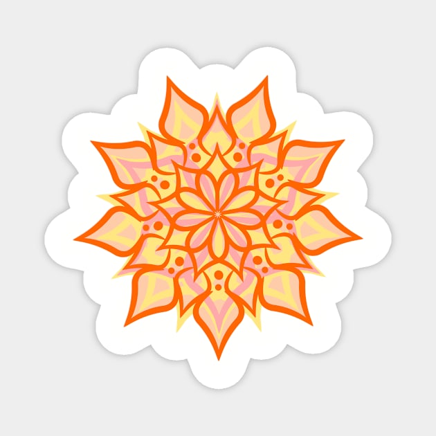 Symmetrical Blazing Sun Flower Fire Mandala Magnet by MetaCynth