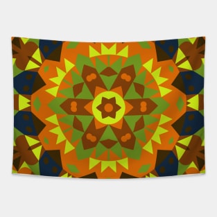 Retro Mandala Flower Green Orange Yellow and Blue Tapestry