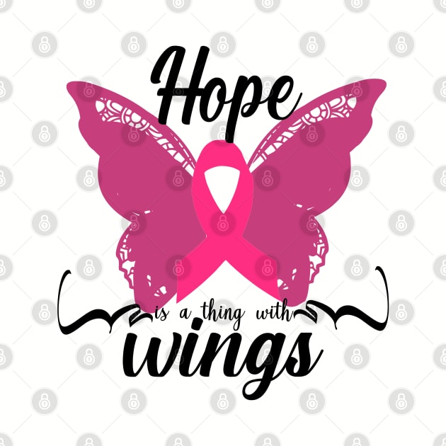 Hope is a thing with wings Breast Cancer Pink Ribbon by FamilyCurios