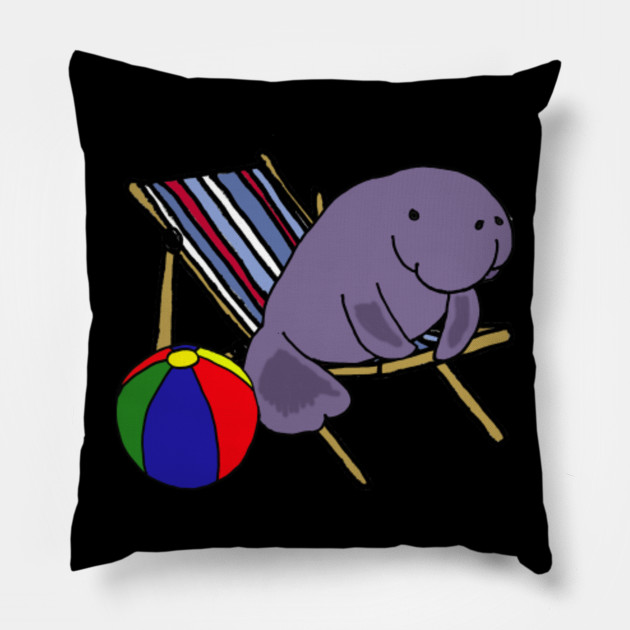 Funny Manatee On Beach Chair Cartoon Manatee Pillow Teepublic