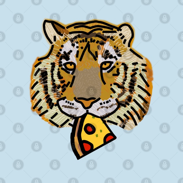 Tiger Portrait with Pepperoni Pizza Slice by ellenhenryart