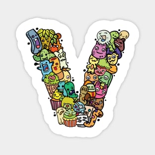 Alphabet Monster Doodle Letter V Monogram Magnet