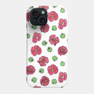 Poppies flowers and seeds pattern - White Phone Case