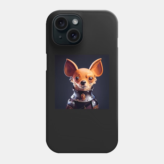 Chihuahua wearing medieval knight armor Phone Case by Studiowatermars