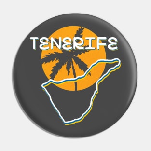 Tenerife - the administrative colors of the flag are white, blue and yellow, the outline of the island against the background of the yellow sun and palm trees Pin