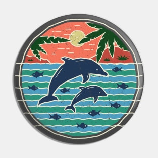 Dolphins - Rustic Sunset Paradise Scene Pin