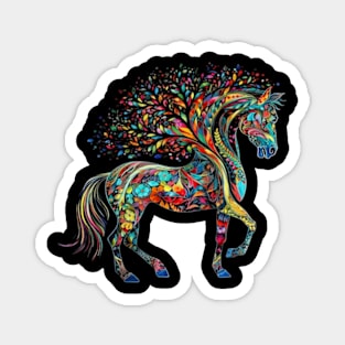 Horse Artwork Tree Colourful Animal Horse Magnet