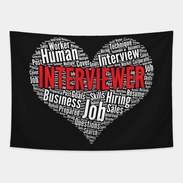 Interviewer Heart Shape Word Cloud Design design Tapestry by theodoros20