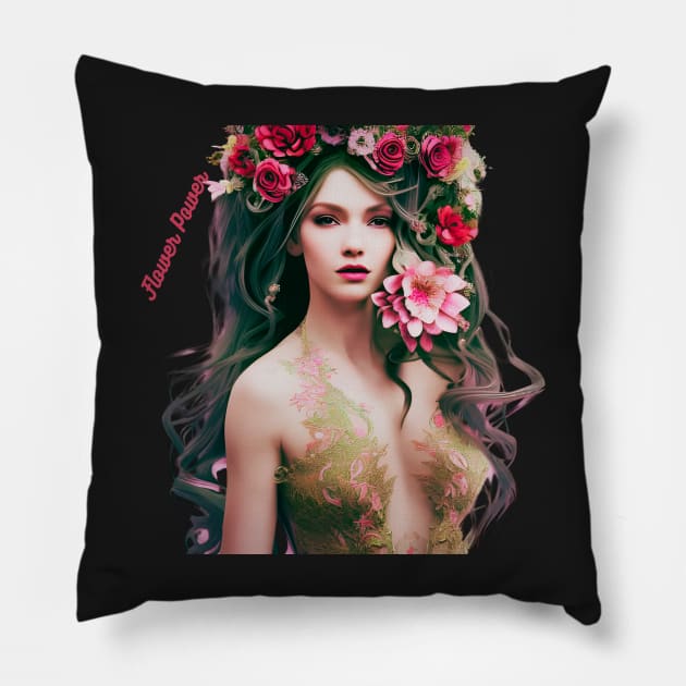 flowers in hair Pillow by FineArtworld7