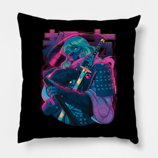 Cyber Neon Samurai Pillow