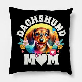 Colorful Dachshund Mom Retro Sunset Dog Lover Mothers Day Pillow