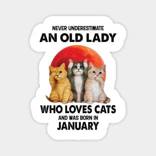 Never Underestimate An Old Lady Who Loves Cats And Was Born In January Magnet
