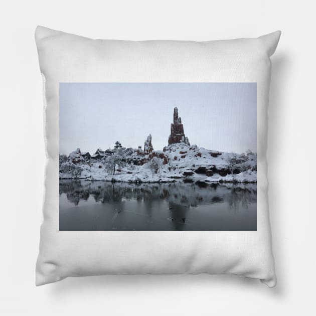 Snowy Big Thunder Mountain Pillow by kiwimick