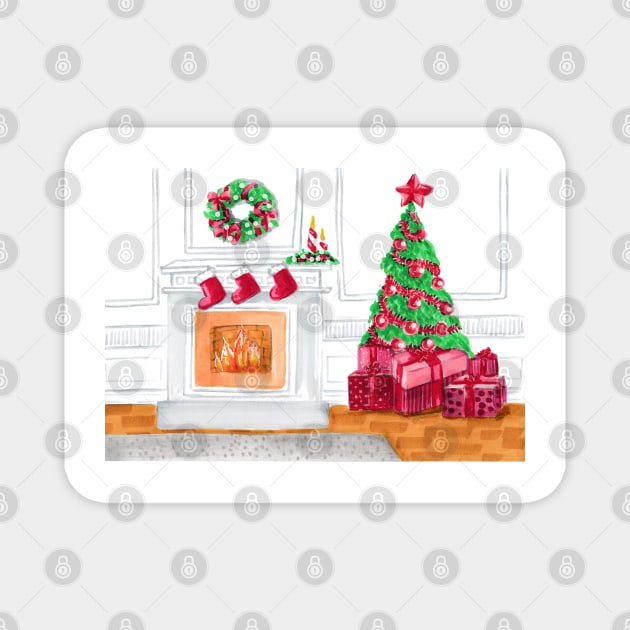 Christmas Fireplace Magnet by Svetlana Pelin