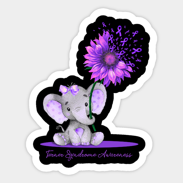 Turner Syndrome Awareness Cute Elephant Sunflower Purple Ribbon Gift Support Turner Syndrome Survivor 2a Sticker Teepublic