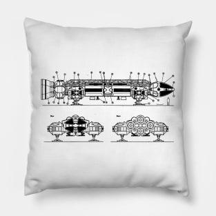 Space Ship Eagle Blueprint Black Pillow