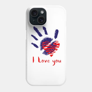 Handprint and Symbol of Red Heart. I Love You Calligraphy Phone Case