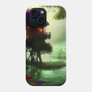 Sparkling Fantasy Cottage with Lights and Glitter Background in Forest, Scenery Nature Phone Case