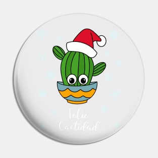 Feliz Cactidad - Cactus With A Santa Hat In A Bowl Pin