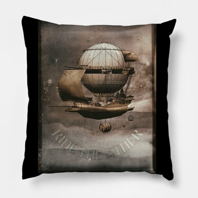 Awesome Steampunk Airship "Ride the Ether" Pillow by Dibble Dabble Designs