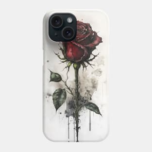 A dark red gothic rose goth watercolor style Phone Case