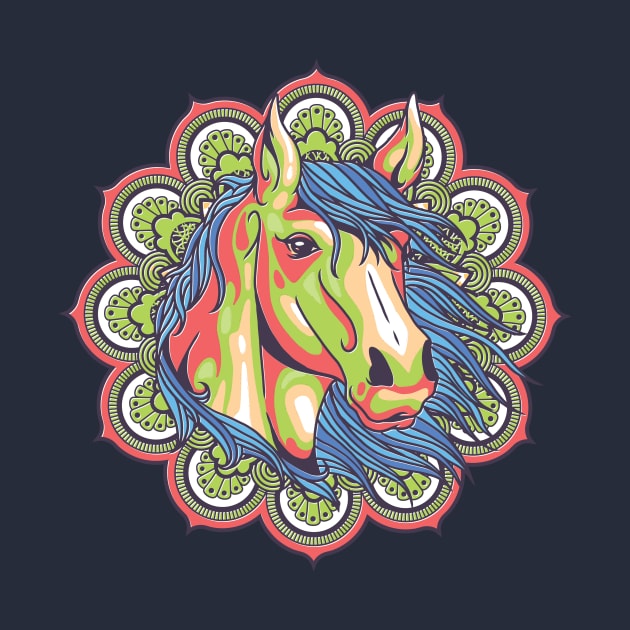 Mandala Horse  colorful cute animal by Midoart