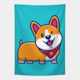 Cute Corgi Wink Cartoon Tapestry