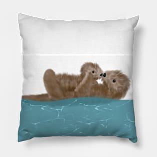 Cute Mom and Baby Otter Pillow