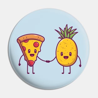 Cute Pizza Shaking Hands With Pineapple Cartoon Pin