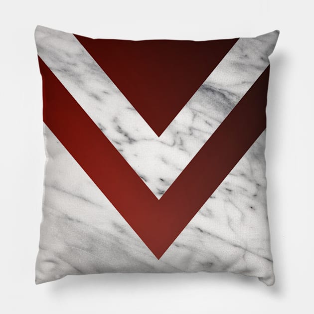 White Marble With Crimson Red Chevrons Pillow by OurSimpleArts