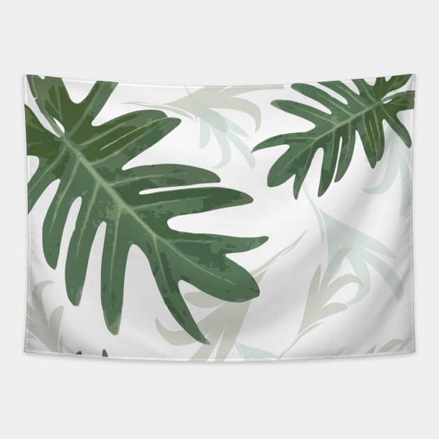 Autumn fall green greenvibes on white tropical palm leaves Tapestry by PrintedDreams